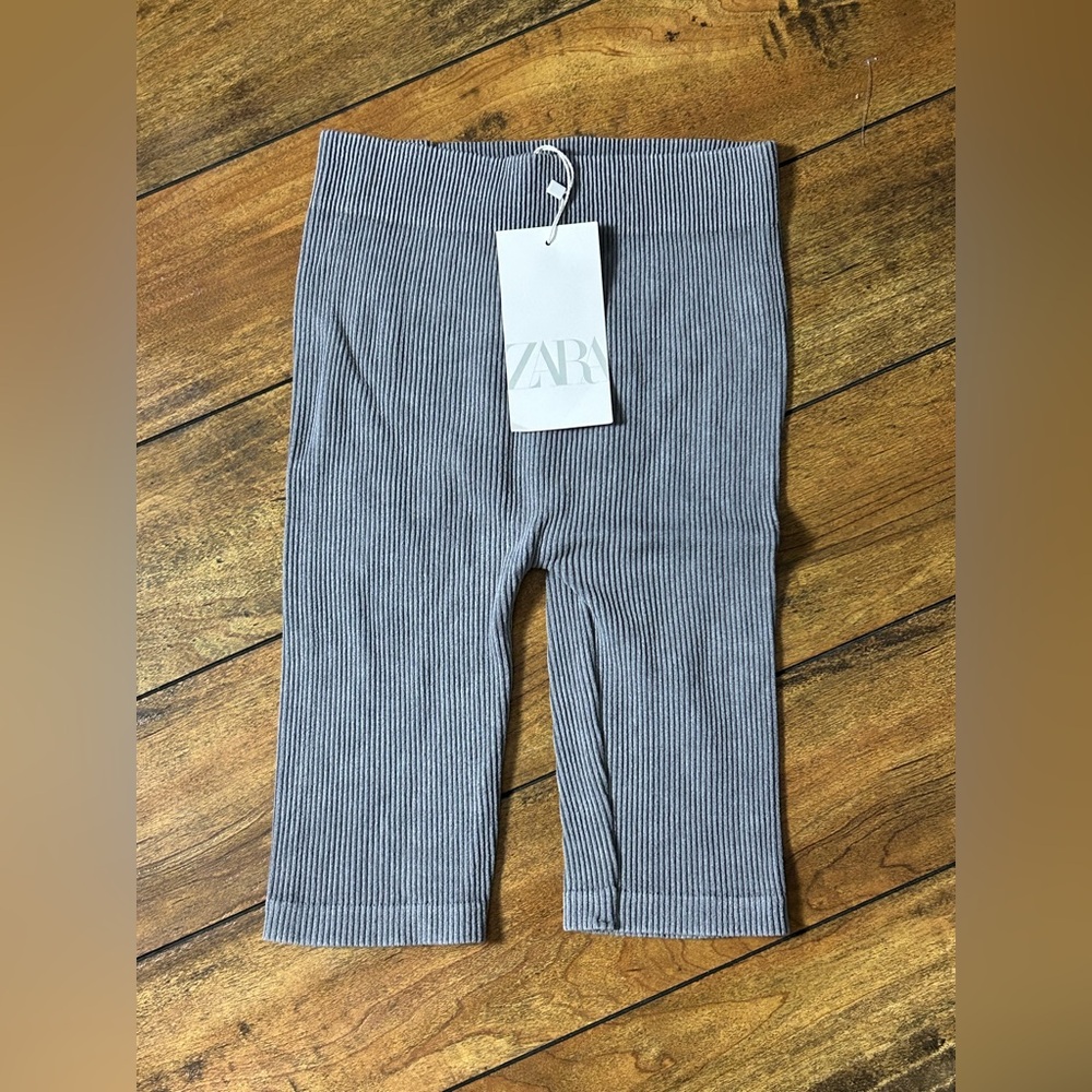 Zara Ribbed Knit Biker Shorts Gray XS/S NWT
